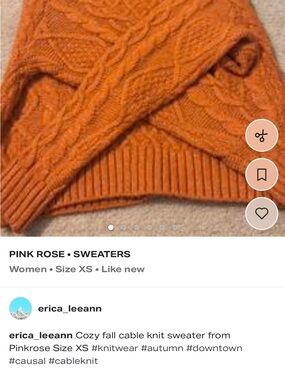 Pink Rose Cable Knit Crewneck Sweater - Burnt Orange
